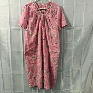 Womens XL Nightgown‎ Pink Flowers Grandma Pajamas Pear Button House Coat Lounge